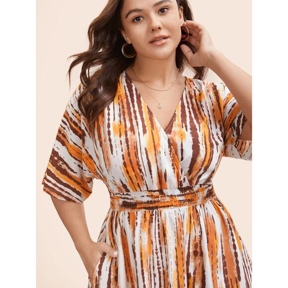 NWT BloomChic Women Striped Overlap Collar Maxi Dress Plus Size: 14-16 (1X) - Picture 5 of 8